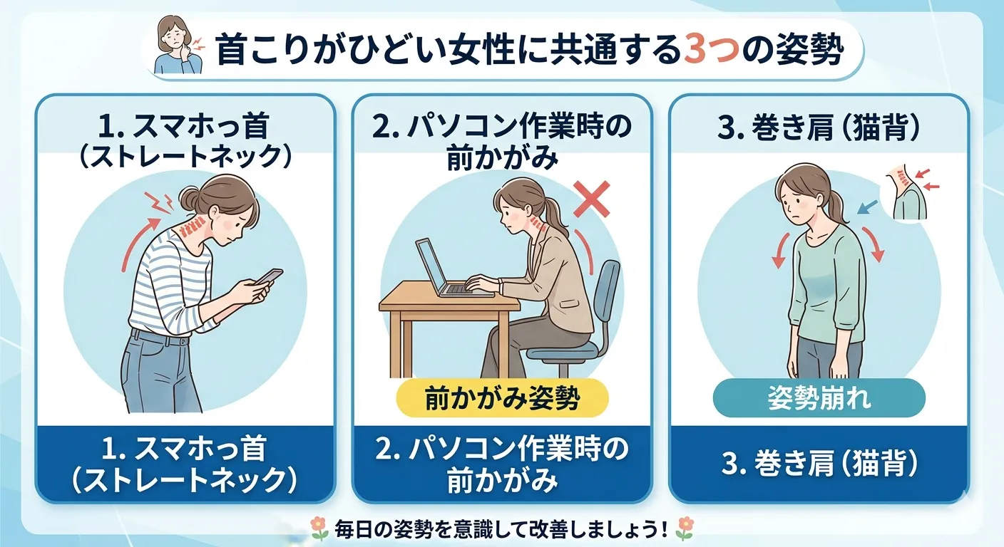 「首こりがひどい女性に共通する3つの姿勢」